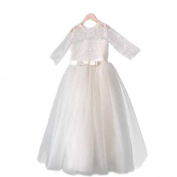 Beyaz Dantelli Çocuk Abiyesi - Çocuk Gelinlik Gelinlik-Tarlatanlı Çocuk Gelinlik - Kabarık Gelinlik - 2