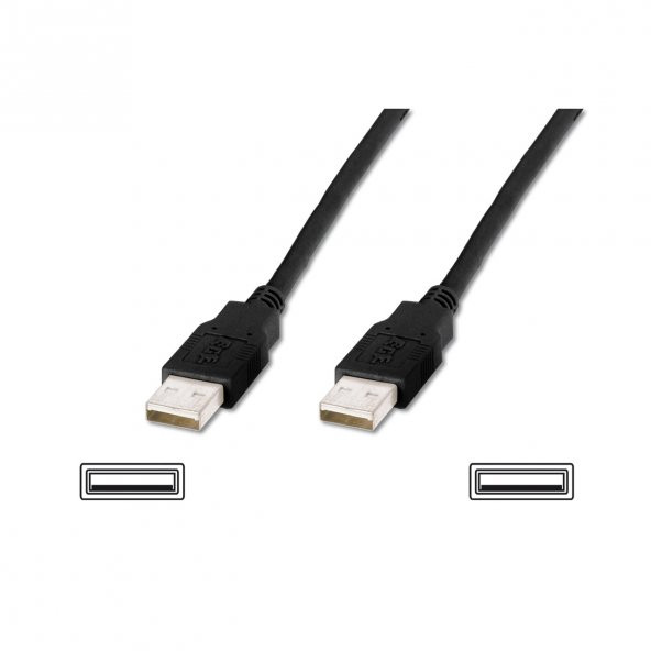 Assmann AK-300101-010-S USB 2.0 Bağlantı Kablosu, USB A Erkek - USB A Erkek, 1 metre, AWG 28, USB 2.0 uyumlu, UL, siyah renk