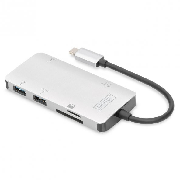 Assmann DA-70874 Digitus USB 3.1 Tip C Docking Station, HDMI port (UHD, 4K2K, 3840 x 2160), 1 x USB 3.1 Tip C PD port (PD 3.0) (notebook cihazını şarj etmek için), 1 x USB 3.0 port, 1 x USB 3.0 port (BC 1.2) (mobil cihazları şarj etmek için), 2 x MicroSD,