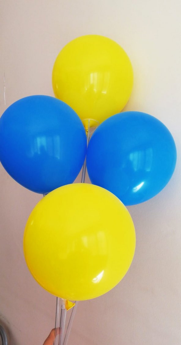 25 Adet Pastel Mavi Sarı Renklerde Baskısız Balon