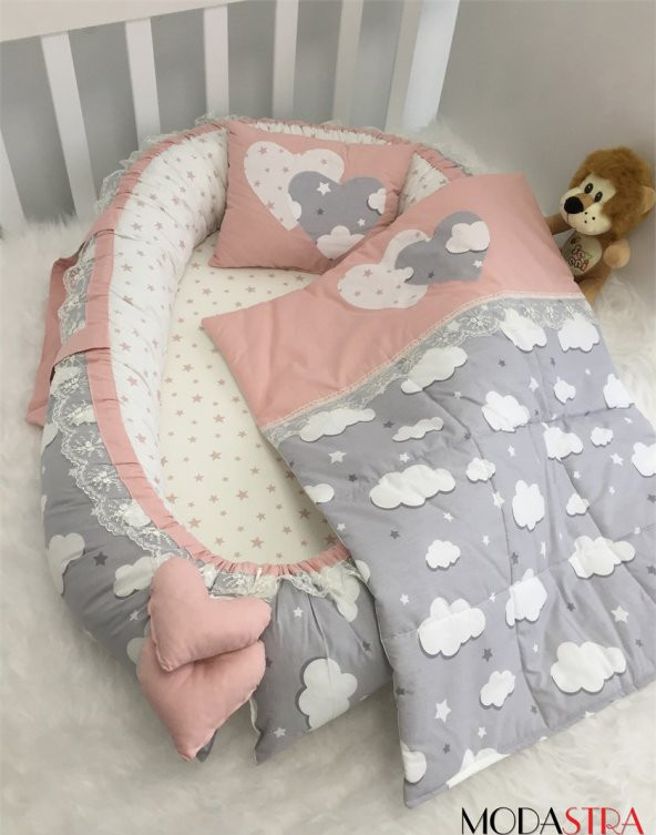 Modastra Baby Nest Gri Bulutlu Özel Tasarım Babynest Uyku Set