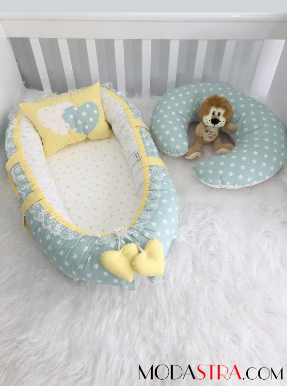 Modastra Babynest Yeşil Yıldız Baby nest ve Emzirme Yastığı Set - Resim 2