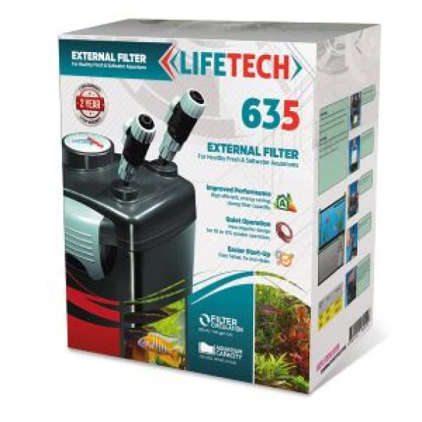 Lifetech 635 Yeni Model Dış Filtre 600 Lt/Saat 13w, 3 Sepet İçi dolu olup Eksik malzeme miktarı ilave edilmelidir.