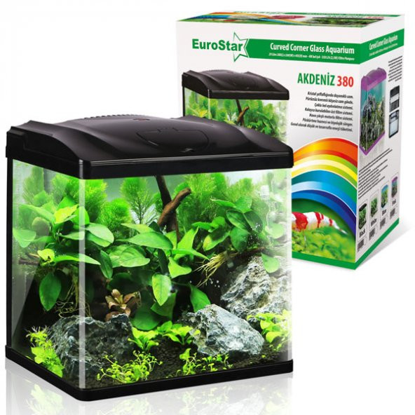Eurostar Akdeniz 380 Siyah Akvaryum 38x26x40.5cm 4w ledli - 1