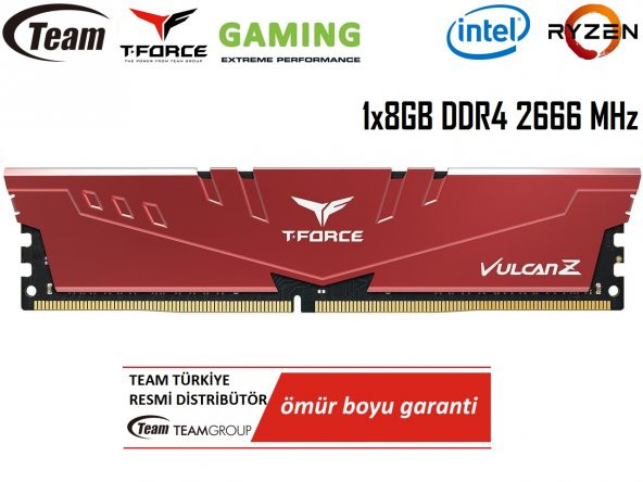 Team T-Force Vulcan Gaming Performans Serisi 8GB DDR4 2666MHz Masaüstü Pc Ram Bellek ( Ömür Boyu Garantilidir )
