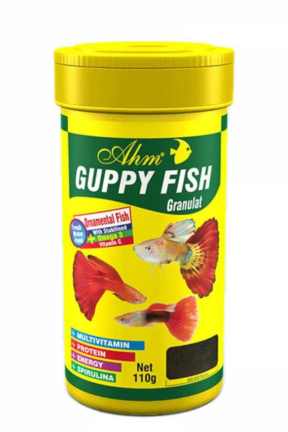 Ahm Guppy Fish Granullat 250 ml Skt : 01/2026 500 - 800 micron