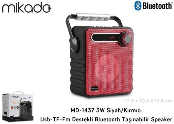 Mikado MD-1437 3W Kırmızı Radyolu Bluetooth Taşınabilir Speaker