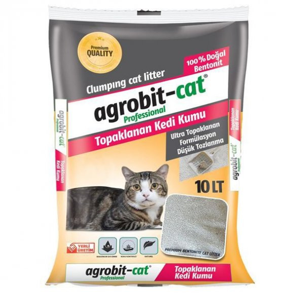 Agrobit cat Kokusuz Kedi Kumu Doğal bentonit İnce Taneli 10 LT