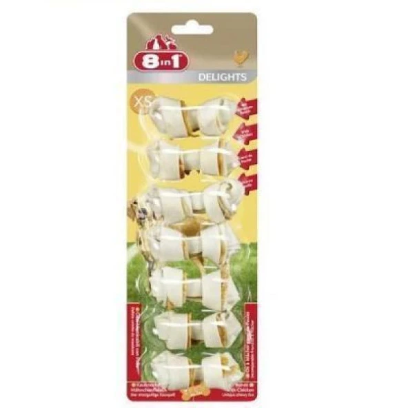 8 in 1 Delight Bones XS 7 li Tavuklu  Köpek Ödül  Kemiği Skt : 01/2027