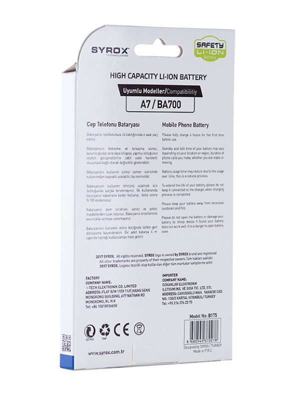 Syrox Samsung Galaxy A7 (BA700) Batarya 2300 mAh B175 - 2