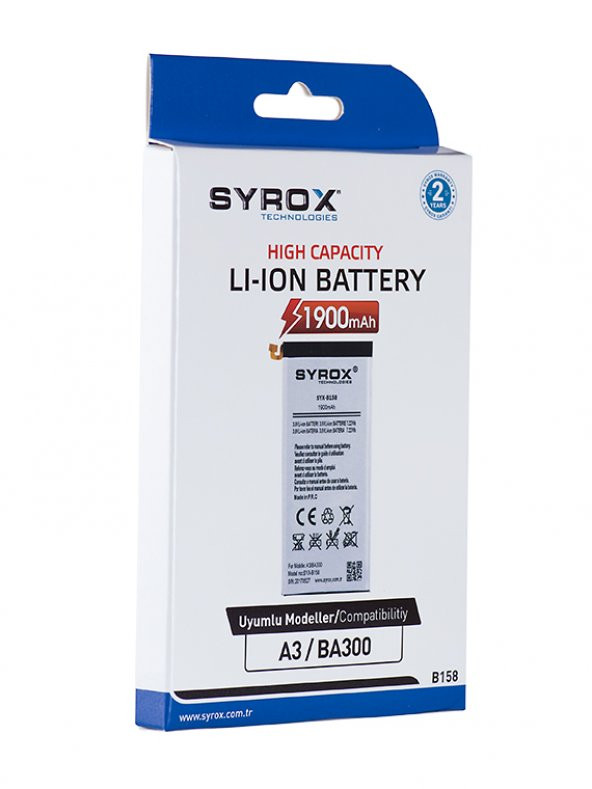 Syrox Samsung Galaxy A3 (BA300) Batarya 1900 mAh B158 - 2