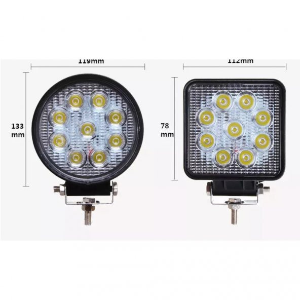 İş Makinesi Aydınlatma Led Lambalası 9 Led Kare Fazla Işık - 4