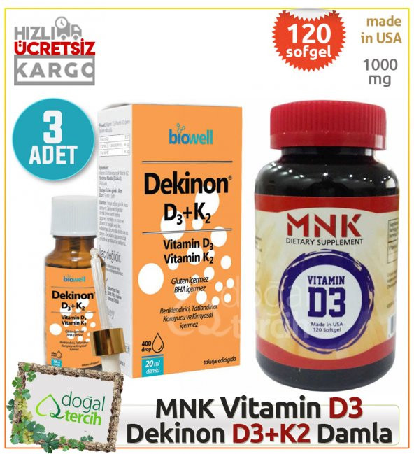 Dekinon SET! 3 Adet D3 + K2 Vitamin Damla + 1 Adet Vitamin D3 Yumuşak Kapsül