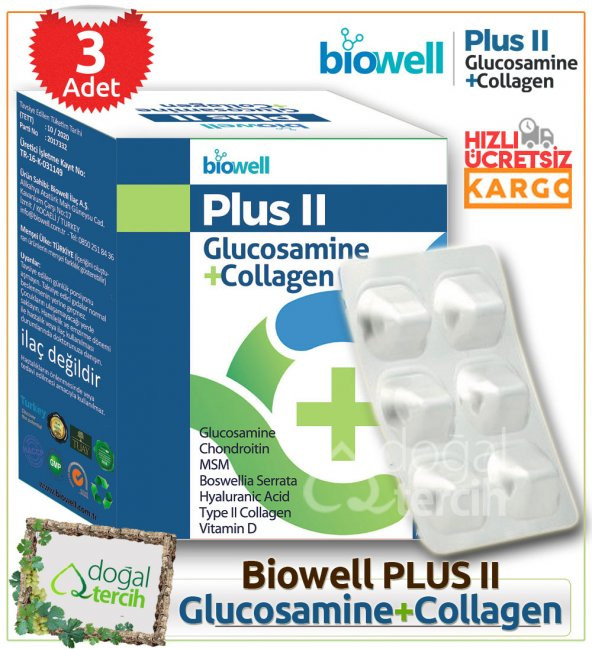 Biowell Plus II Glucosamine Chondroitin MSM + Collagen x 3 Adet