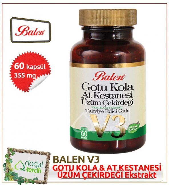 3 x Balen V3 Gotu Kola & At Kestanesi & Üzüm Çekirdeği 60 Kapsül