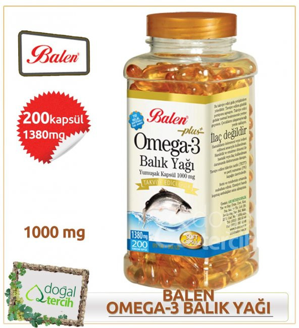 2 Adet x Balen Omega 3 Balık Yağı 200 Yumuşak Kapsül 1000 mg
