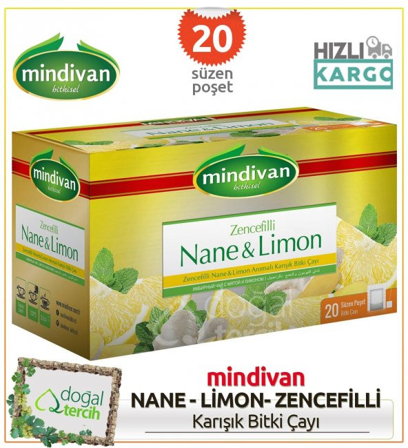 Mindivan Nane Limon Aromalı Zencefilli Karışık Bitki Çayı