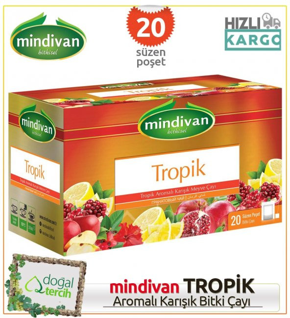 Mindivan Tropik Aromalı 20 li Süzen Poşet Bitki Çayı
