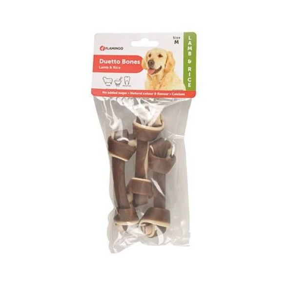 Flamingo Duetto Kuzu ve Pirinçli Köpek Ödül Kemik  Medium 3 lü 120gr Skt 08/2025