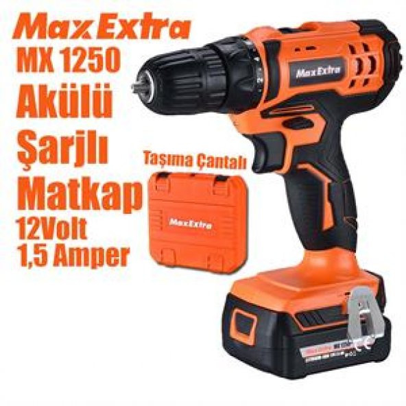 MAX-EXTRA MX1250 Akülü Şarjlı Vidalama Matkap 12V 1.5Ah Çift Akü
