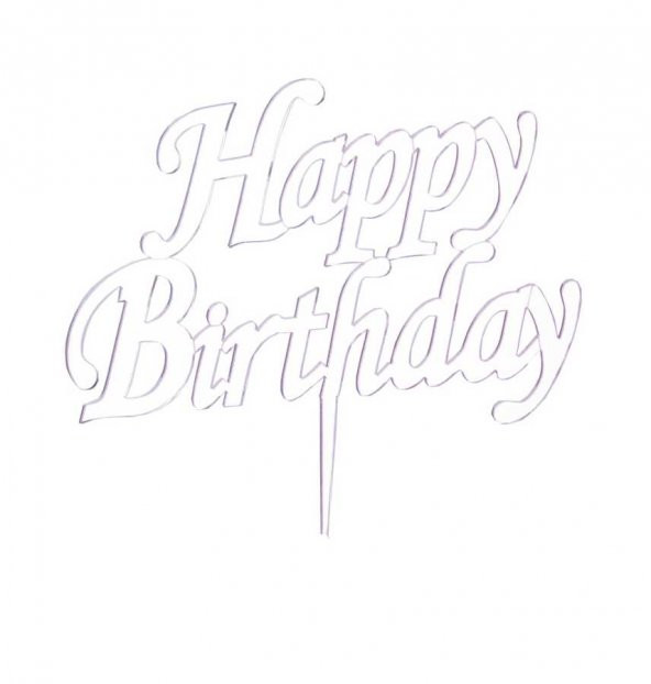 Happy Birthday Yazılı Pasta ve Cupcake Süsü Gümüş Pleksi (14x15 cm)