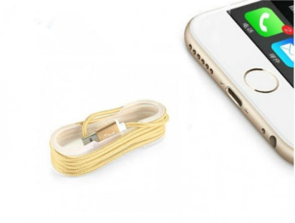 iPhone Örgü Şeklinde Renkli Çelik Şarj Data Kablosu - Gold