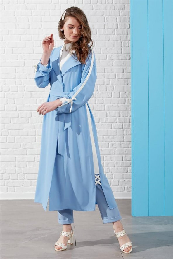 Vivencia Gizli Çıtçıtlı Kemerli Kap - Mavi - 2