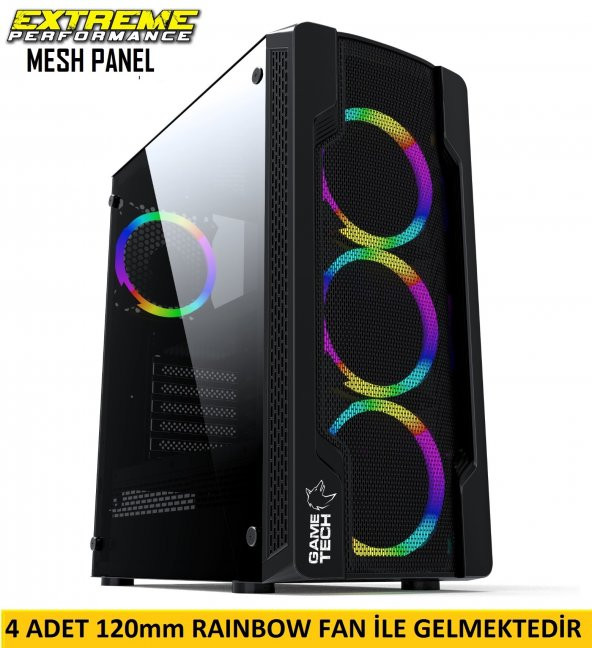 GAMETECH COLDER Mesh Panel 4x120mm Fanlı Pencereli Gaming Oyuncu Bilgisayar Kasası PSU YOK