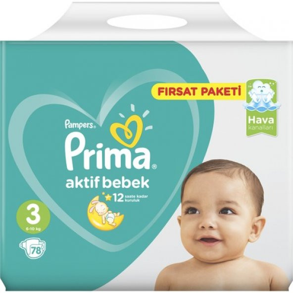 Prima Bebek Bezi Aktif Bebek 3 Beden Midi Fırsat Paketi 78 Adet