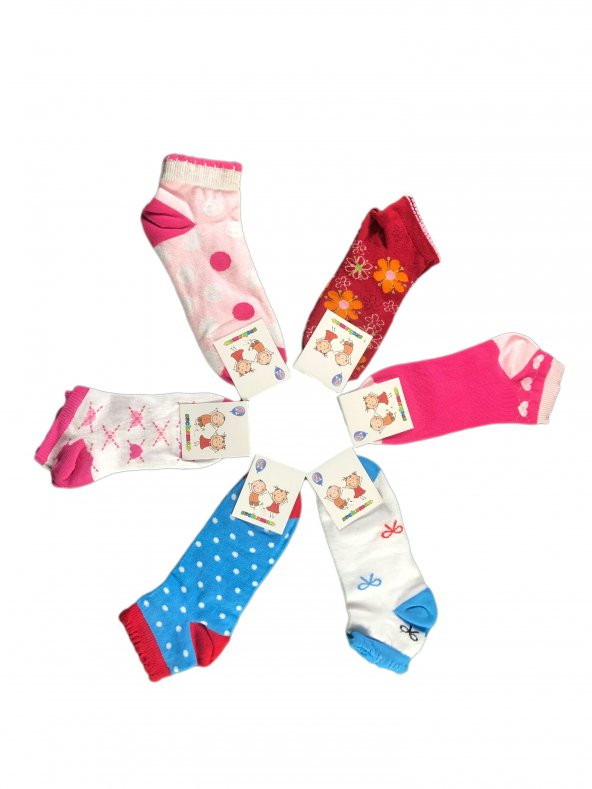 12Li Asorti Socks max Desenlı Kız Çocuk patik Çorap