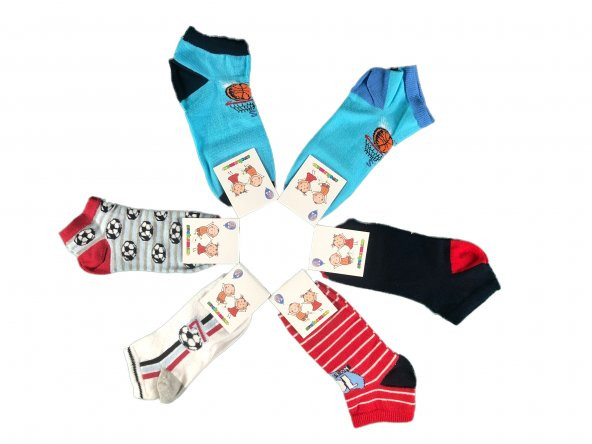 12Li Asorti Socks max Desenlı Erkek Çocuk Patik Çorap