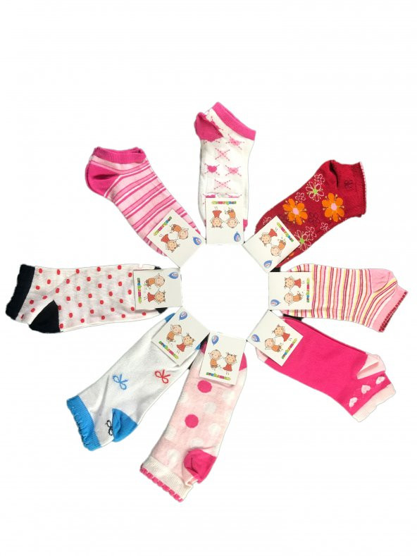 12Li Asorti Socks max Desenlı Kız Çocuk Patik Çorap