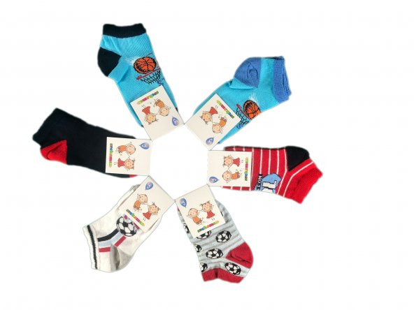 12Li Asorti Socks max Desenlı Erkek Çocuk Patik Çorap