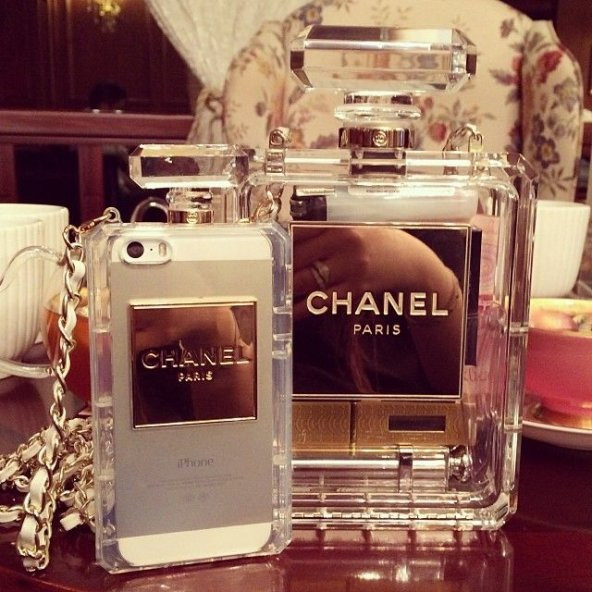 Chanel Parfüm Şişesi İphone 4 ve 4S Askılı Çanta Telefon Kılıfı - Şeffaf