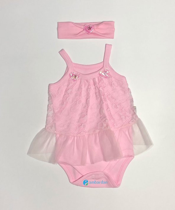 Profed Baby 0-3 Ay Kalpli Güpürlü Bandanalı Kız Badi Elbise