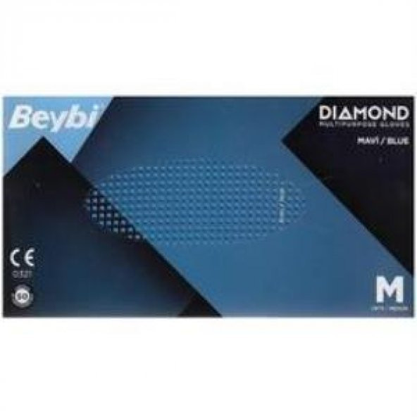 Beybi Diamond Mavi Pudrasız Nitril Eldiven 50li Paket Medium