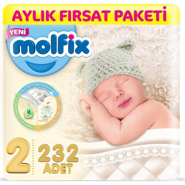 Molfix Bebek Bezi 2 Beden Mini Aylık Fırsat Paketi 232 Adet
