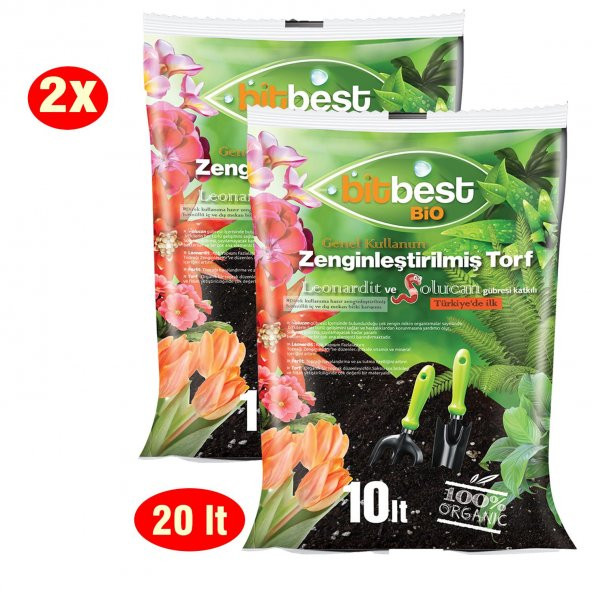 Bitbest bio 2x10lt (20Lt) Bitki Saksı Toprağı Solucan Gübresi torf humus perlit Leonardit - 2