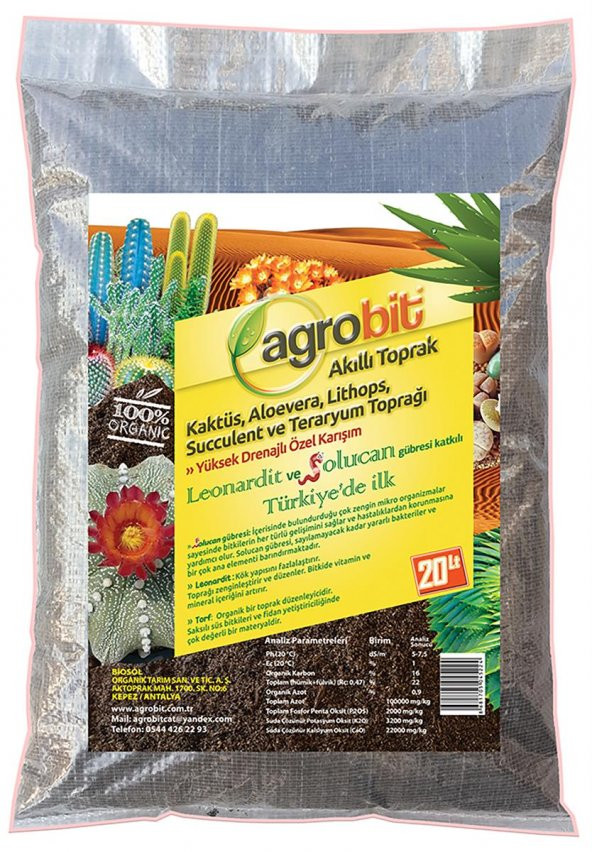 Agrobit Akıllı Toprak 20lt Kaktüs Aloevera Lithops Ve Succulent Toprağı Harcı Gübreli