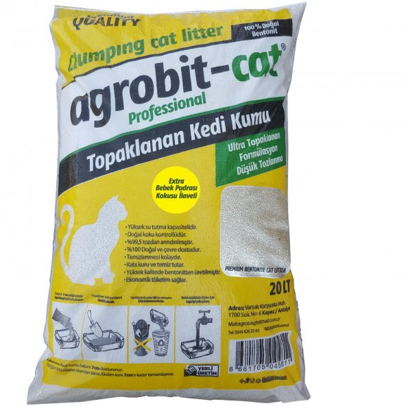 Agrobit cat Bebek Pudrası Koku Kedi Kumu Doğal bentonit  20 LT En iyi kedi bakımı ve fiyat - 2