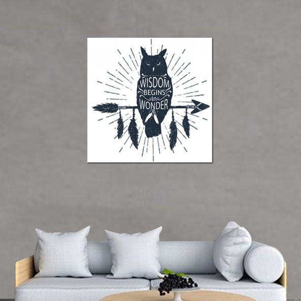 Angemiel Home Yazılı Kızılderili Baykuş 40x40 Cm MDF Tablo - 2