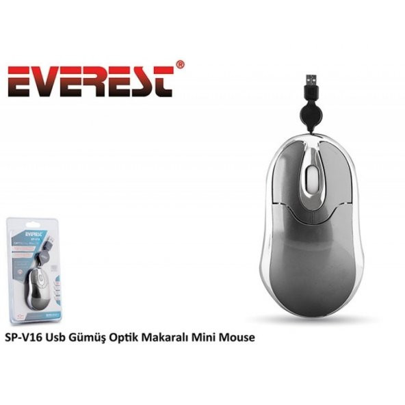 Everest SP-V16 USB Kablolu Gümüş Makaralı Mouse ( 1000 - 1500DPİ  Notebooklar İçin Makaralı Tasarım )