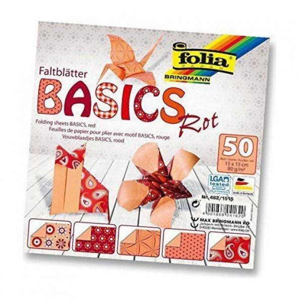 Folia Origami Basics Kırmızı 15x15cm 50 sayfa 5 Desen