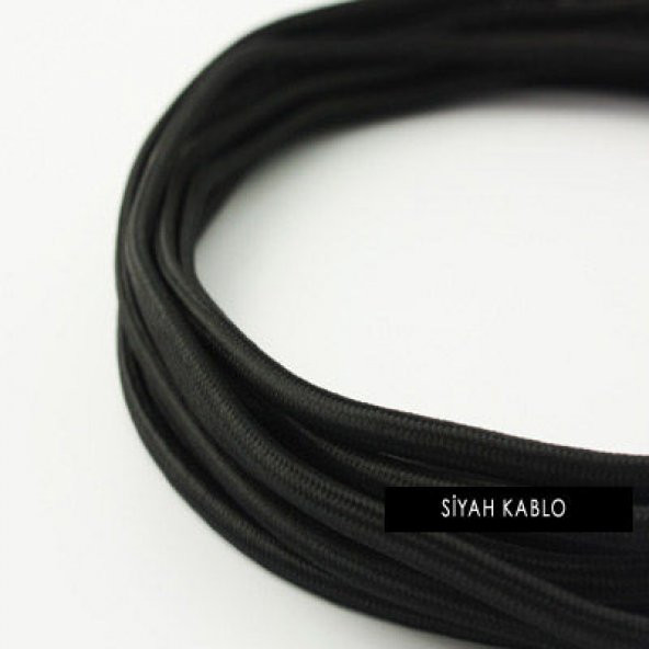 2x0,50mm Siyah Renkli Dekoratif Örgülü Kumaş Kablo, 5 Metrelik Paket