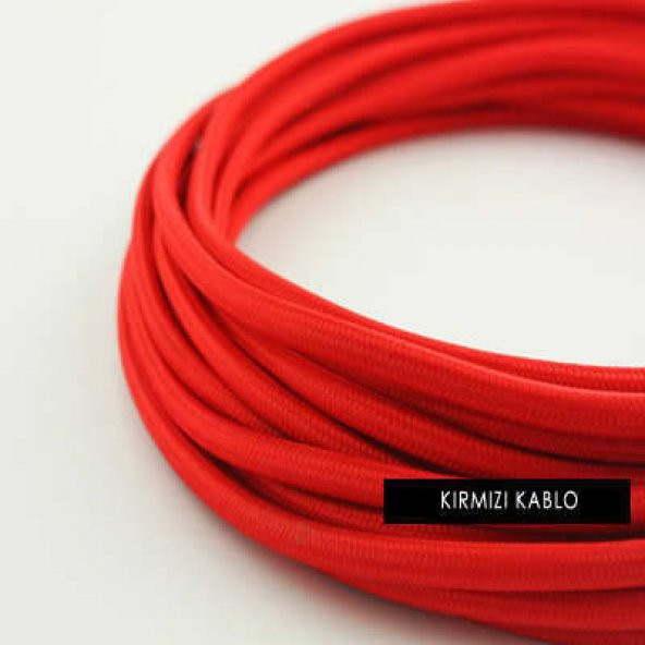 2x0,50mm Kırmızı Renkli Dekoratif Örgülü Kumaş Kablo, 5 Metrelik Paket