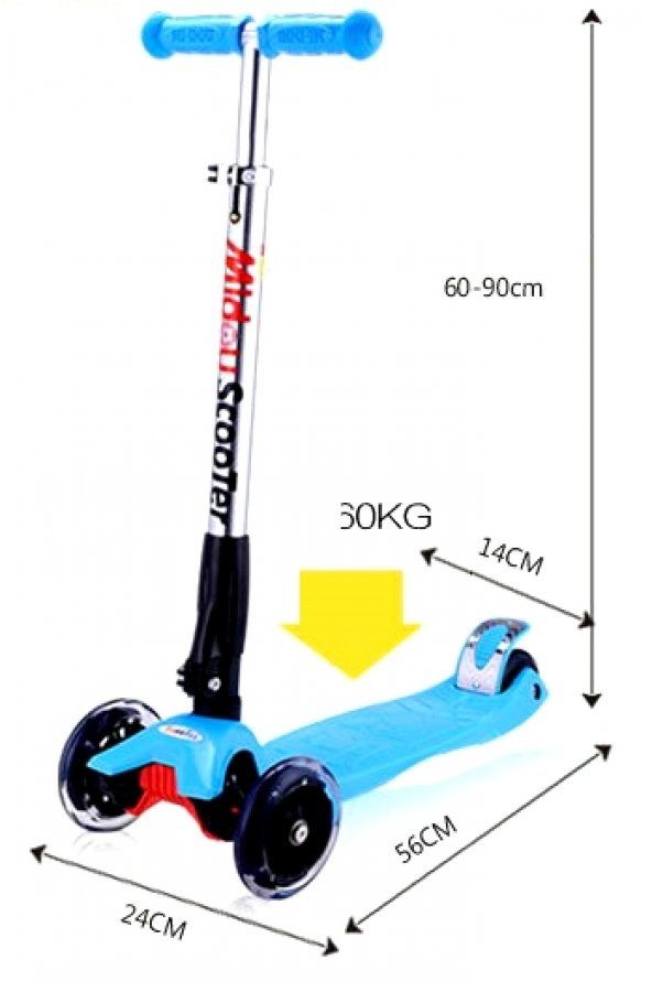 Midou 4 Tekerli LED Işıklı Lisanslı Ayarlanabilir Scooter - 3