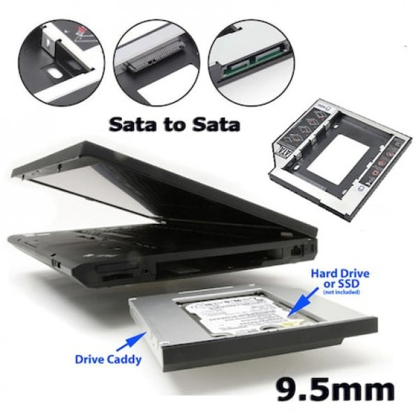 CADDY 9.5 MM DVD TO SSD KIZAK 2 HDD BAĞLAMA - METAL KASA - 8