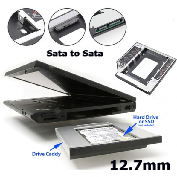 LAPTOP İKİNCİ HDD-SSD KIZAK-HDD CADDY-12.7mm-METAL KASA