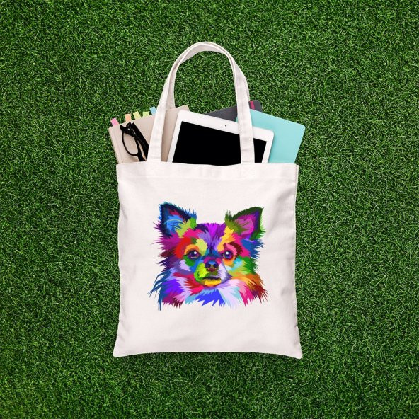 Angemiel Bag Renk Patlaması Chihuahua Portresi Alışveriş Plaj Bez Çanta