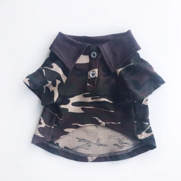 Kamuflaj Polo Yaka Tişört Kedi Kıyafeti  Kedi Elbisesi - 2